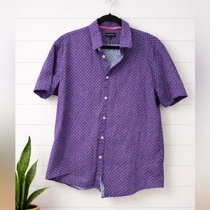 💜👉🔥 Jack Maverick Button-Up Shirt XL | Blue Pink Floral Print Short Sleeve Mens